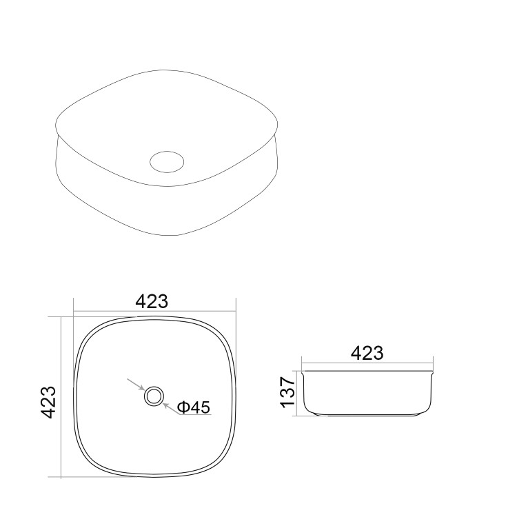 Square Countertop Basin 423mm - Clifton