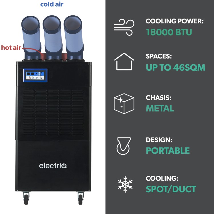 GRADE A2 - electriQ 18000 BTU Portable Commercial Air Conditioner for up to 45 sqm areas - Heavy Duty Metal Body
