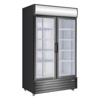 Culinox Double Door Upright Display Fridge with Canopy - 643 Ltr 1120mm Wide - Black Exterior & White Interior