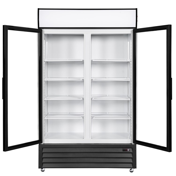 Culinox Double Door Upright Display Fridge with Canopy - 643 Ltr 1120mm Wide - Black Exterior & White Interior