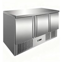 Culinox S903SSTOP - Premium 3 Door Refrigerated Prep Counter With Solid Top - 368 Ltr