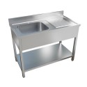 CNX-SK7-1201BL Culinox Stainless Steel Pro Single Bowl Sink - Right Hand Drainer, 1200mm Wide, 700mm Deep
