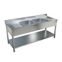 Culinox PRO Double Bowl Stainless Steel Sink Centre Bowls - Drainer Each Side 2000mm W 700mm D