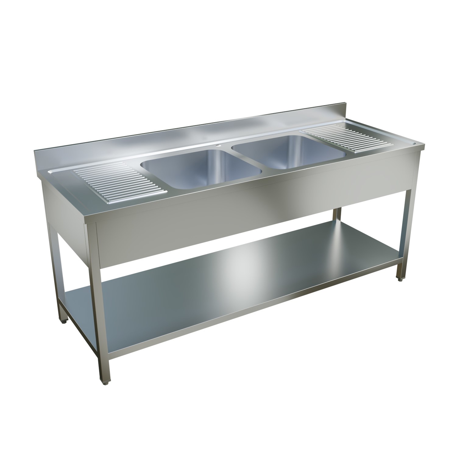 Double Bowl Stainless Steel Sink Centre Bowls Drainer Each Side 2000mm Wide