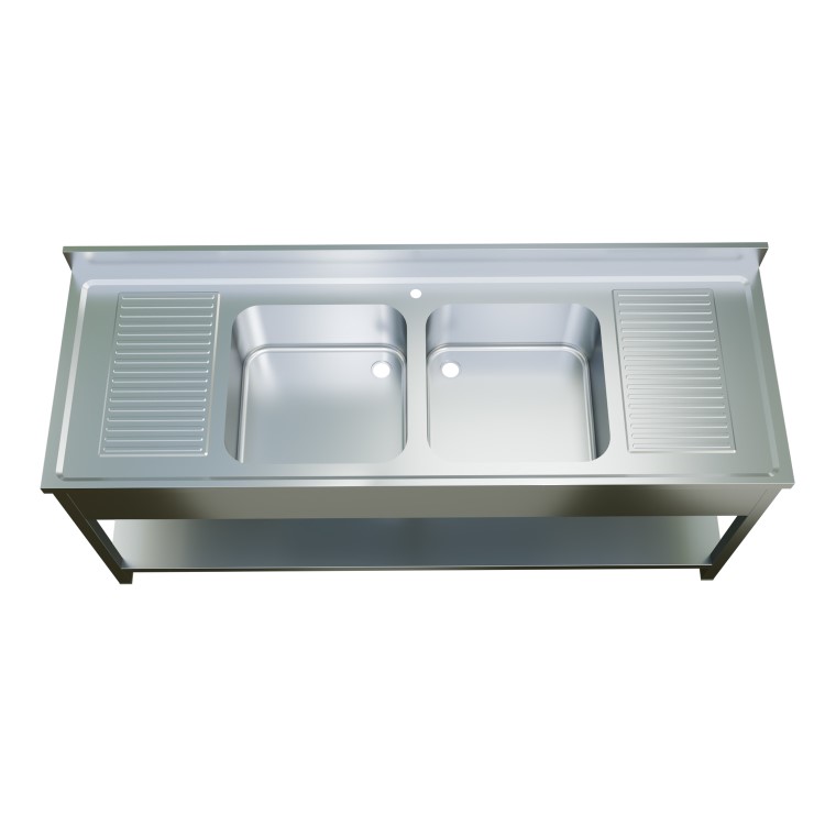 Culinox PRO Double Bowl Stainless Steel Sink Centre Bowls - Drainer Each Side 2000mm W 700mm D