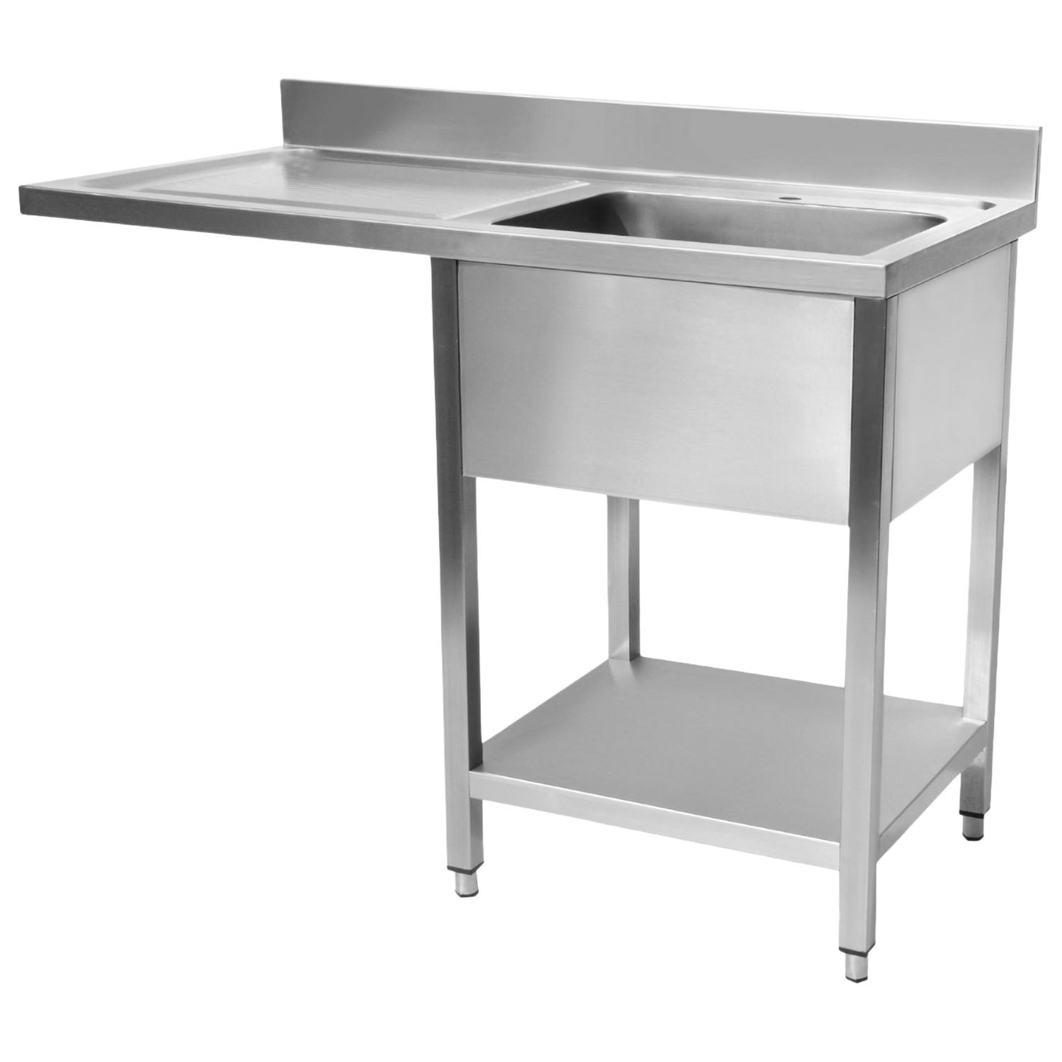 Stainless Steel Single Bowl Dishwasher Sink Left Hand Drainer 1200mm Wide 700mm Deep