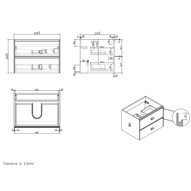 700mm Beige Wall Hung Vanity Unit with Basin - Como