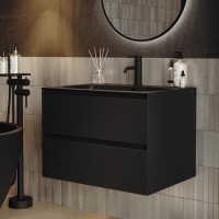 ONLY OPENED - 700mm Black Wall Hung Vanity Unit with Basin - Como