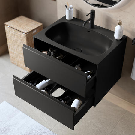 700mm Black Wall Hung Vanity Unit with Basin - Como