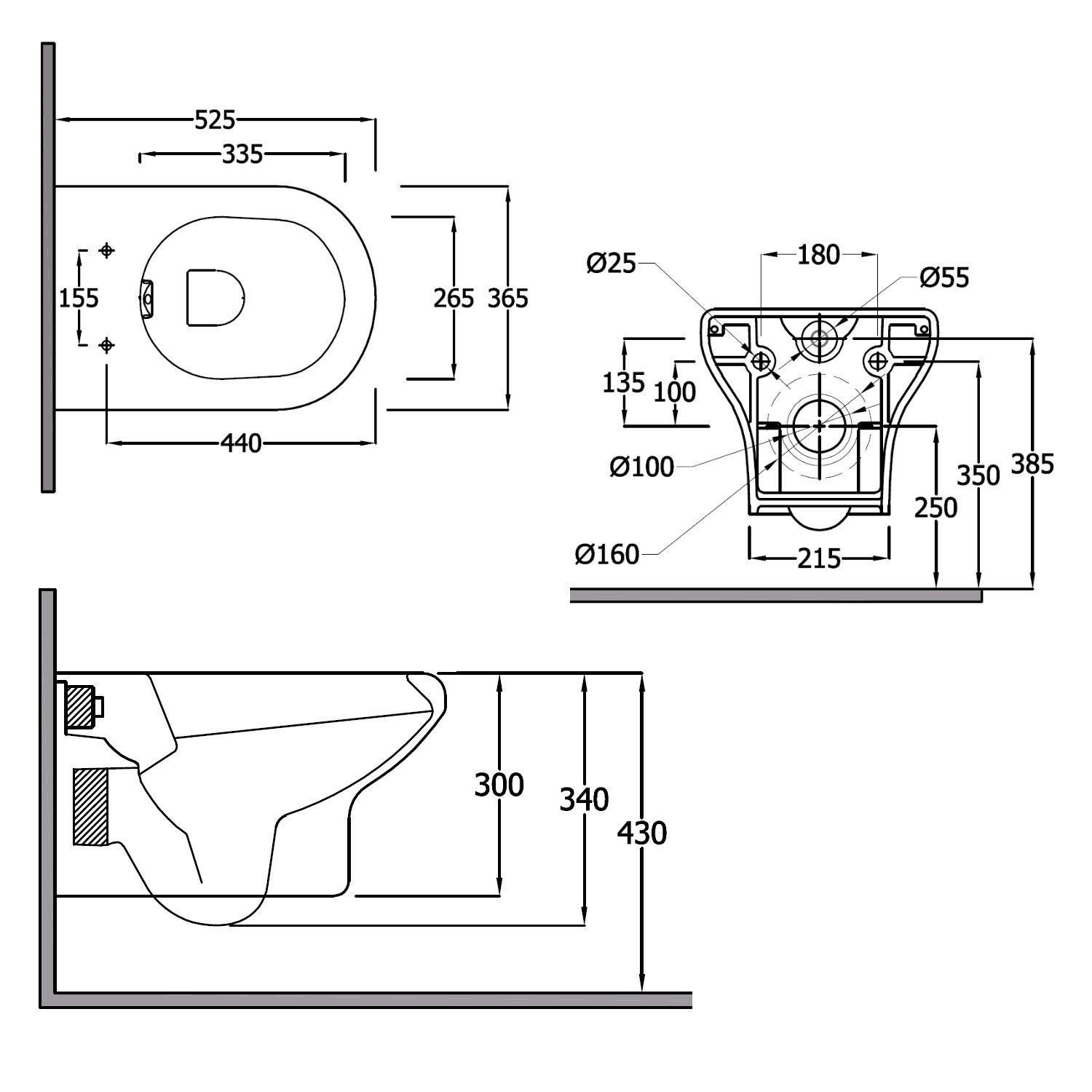 RAK Compact Deluxe Rimless Wall Mounted WC Pan Vitreous China Bathroom ...