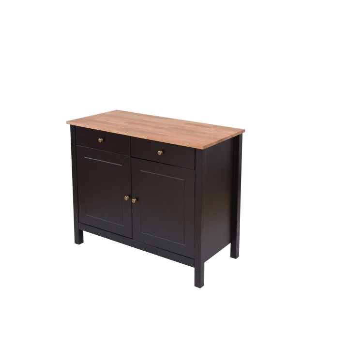 Copenhagen Black TV Unit with Oak Top & Cupboards & Drawers - TV's up to 48"