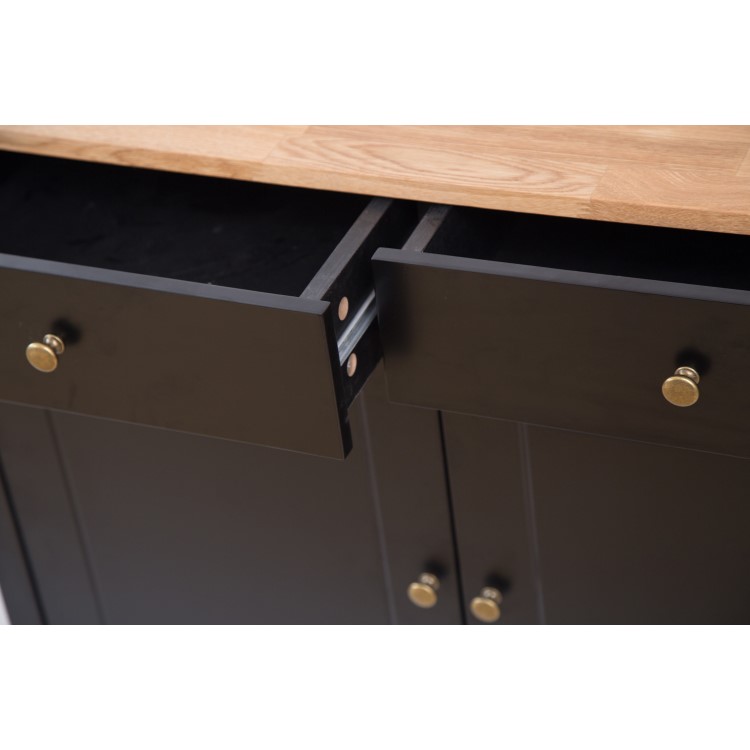 Copenhagen Black TV Unit with Oak Top & Cupboards & Drawers - TV's up to 48"