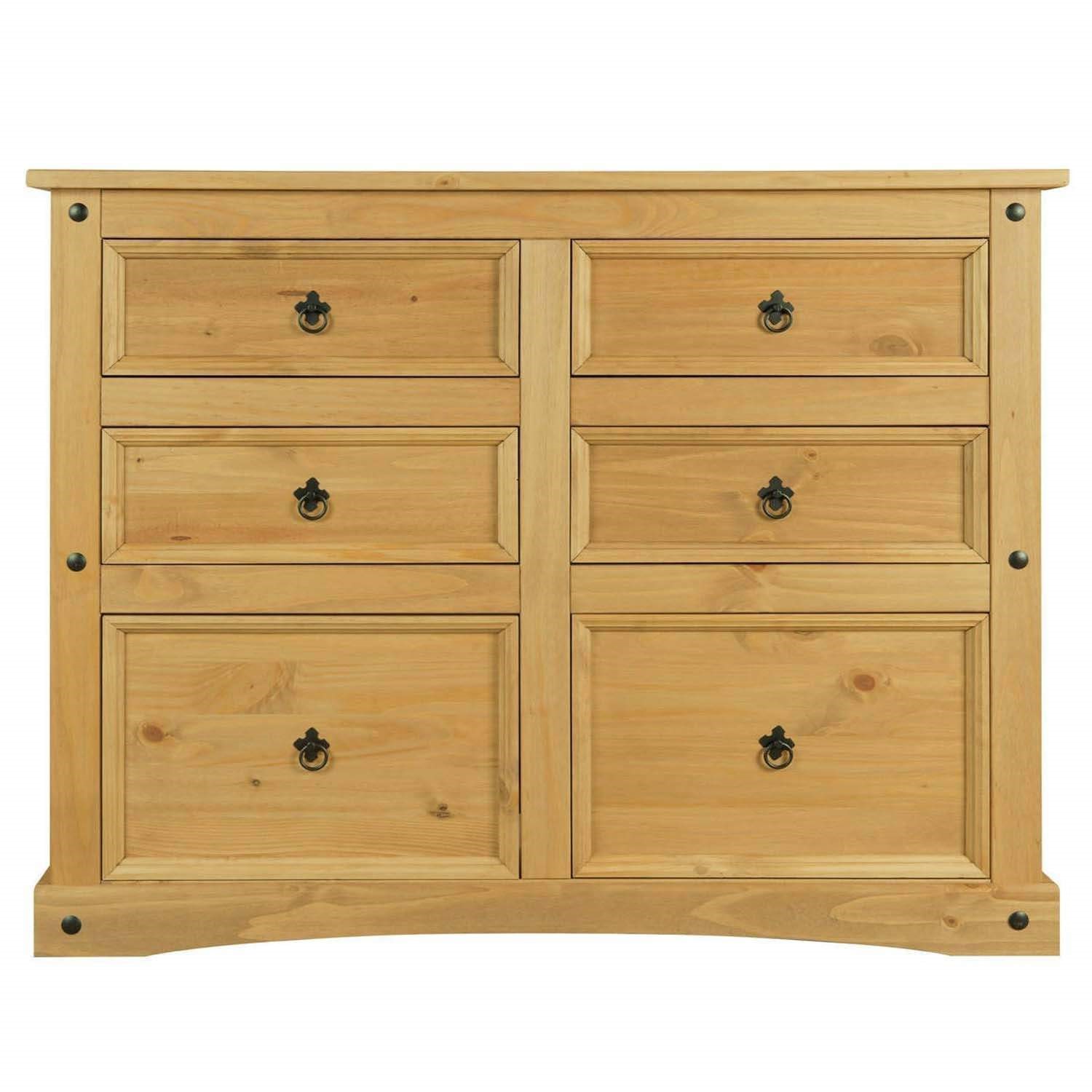 Modern Mexican Corona Solid Pine Wood 6 Drawer Chest Cabinet