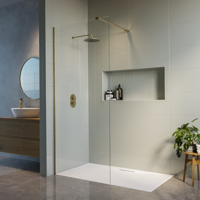 800mm Brushed Brass Frameless Wet Room Shower Screen - Corvus CORBB800 ...