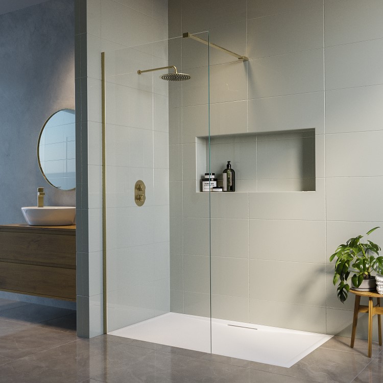 900mm Brushed Brass Shower Screen for Wet Room & Walk In Shower - Corvus