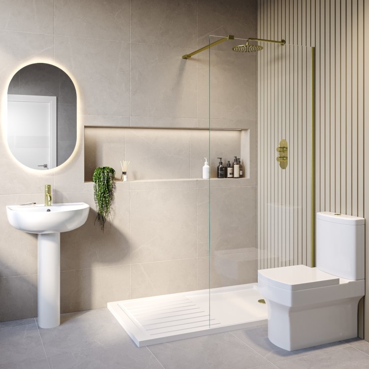 900mm Brushed Brass Shower Screen for Wet Room & Walk In Shower - Corvus