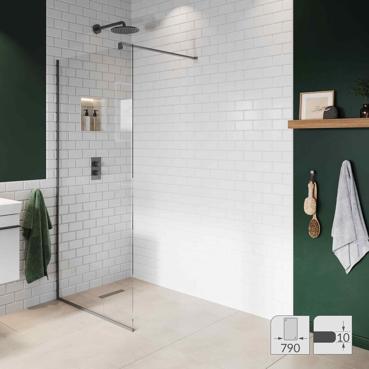 800mm Gunmetal Grey Shower Screen for Wet Room & Walk In Shower - Live Your Colour