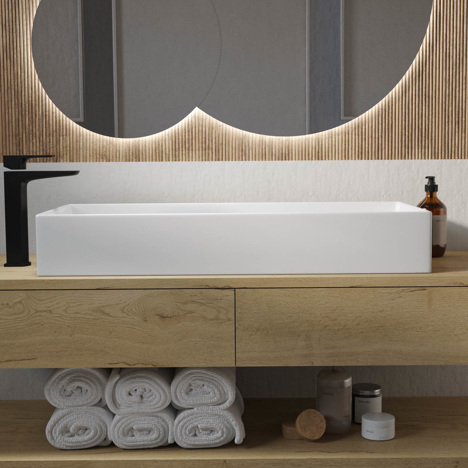 White Rectangular Countertop Basin 800mm - Corey CORGW800X360 ...