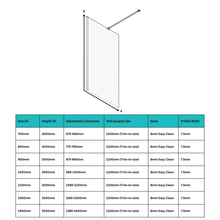700mm Nickel Shower Screen for Wet Room & Walk In Shower - Corvus