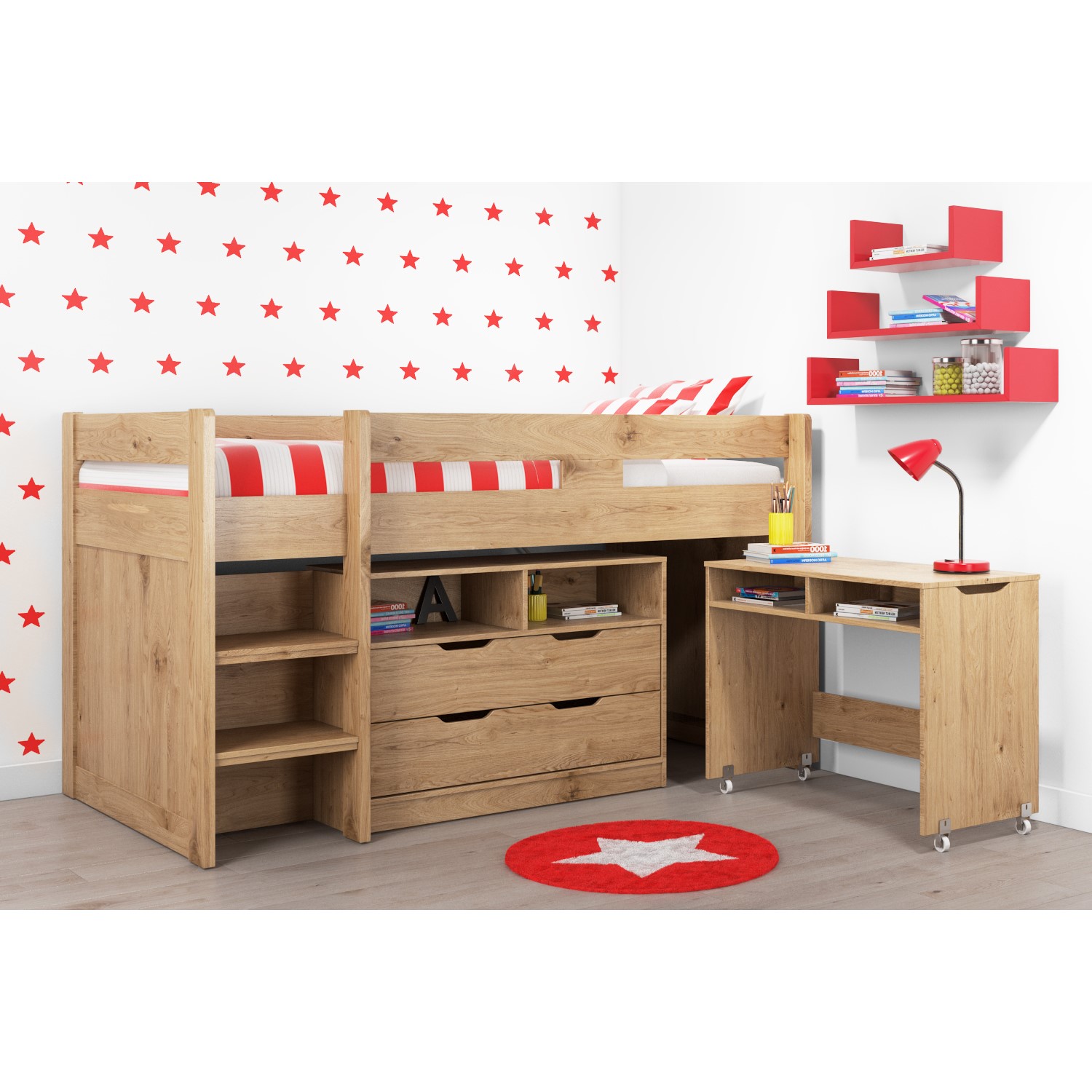 Bed With Pull Out Desk COSMO MID Sleeper Bed in Oak with Pull Out Desk - £299.97 | PicClick UK