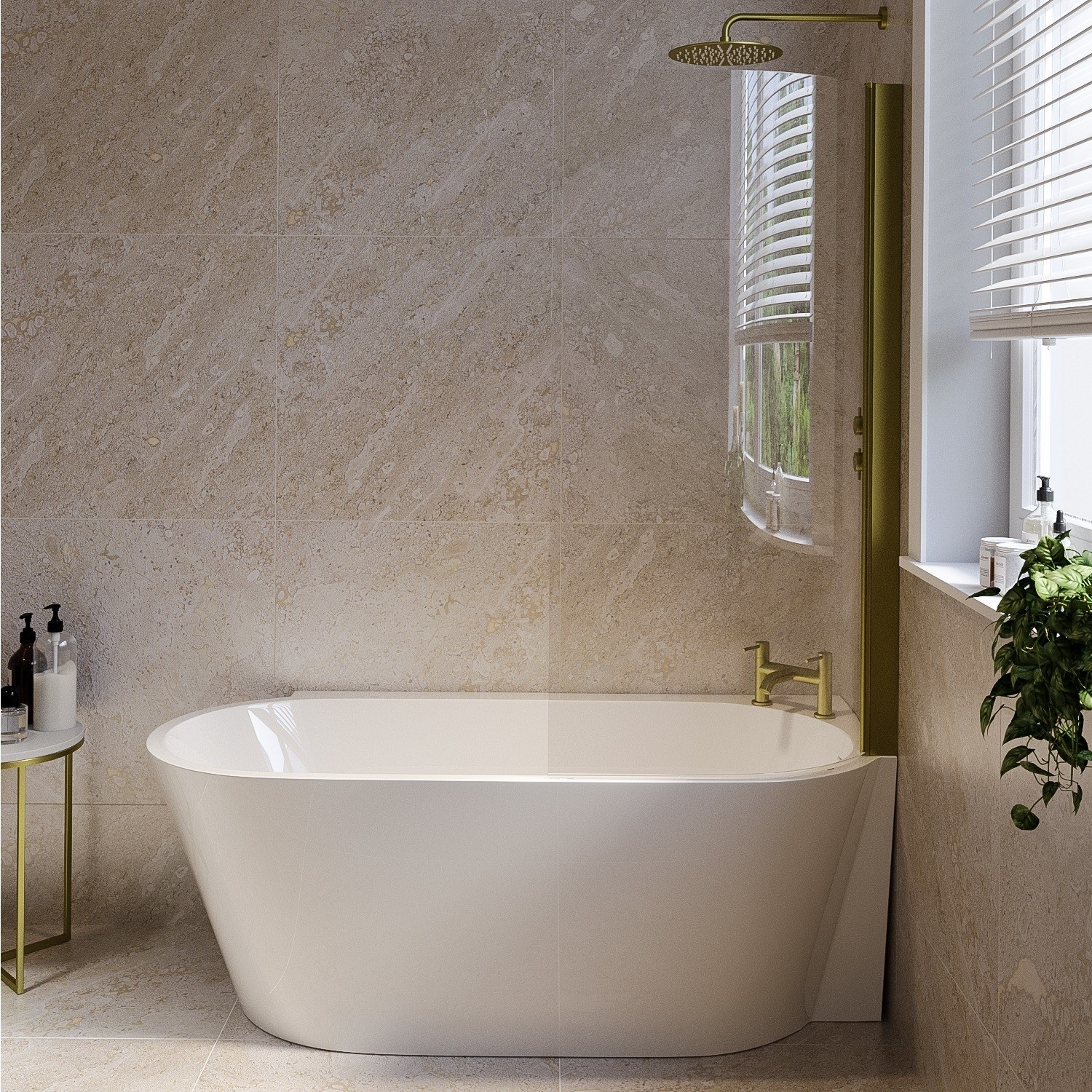 Freestanding Shower Bath Single Ended Right Hand Corner Brass Bath Screen 1600 x 780mm