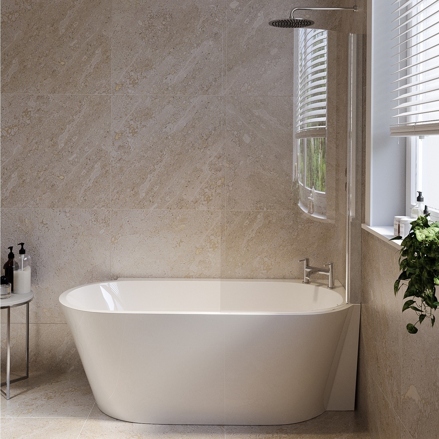 Freestanding Shower Bath Single Ended Right Hand Corner Chrome Bath Screen 1600 x 780mm