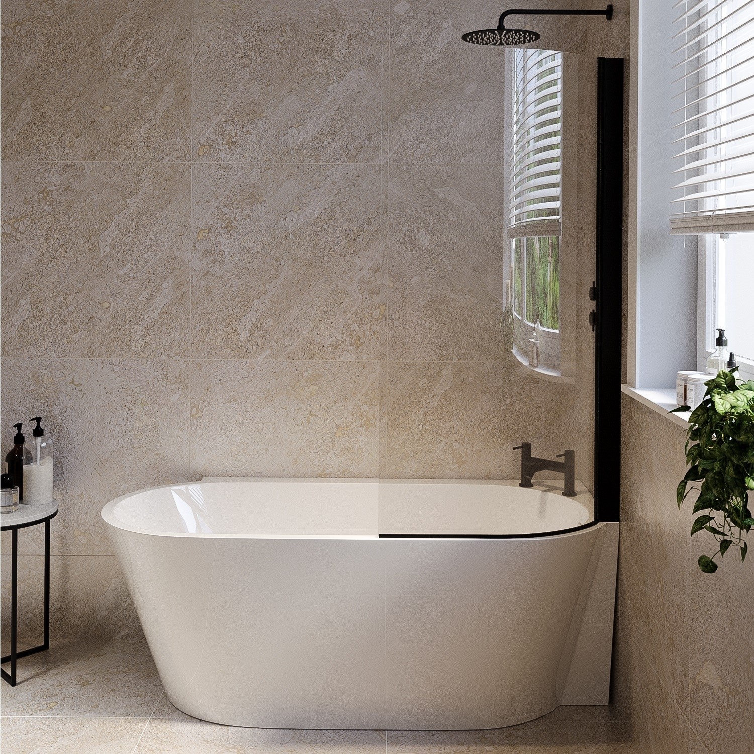 Freestanding Shower Bath Single Ended Right Hand Corner Bath Screen 1600 x 780mm
