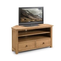 Coxmoor Solid Oak Corner TV Unit with Storage Shelves & Drawers - TV's up to 40"