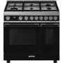 Smeg Portofino 90cm Dual Fuel Twin Oven Range Cooker - Black