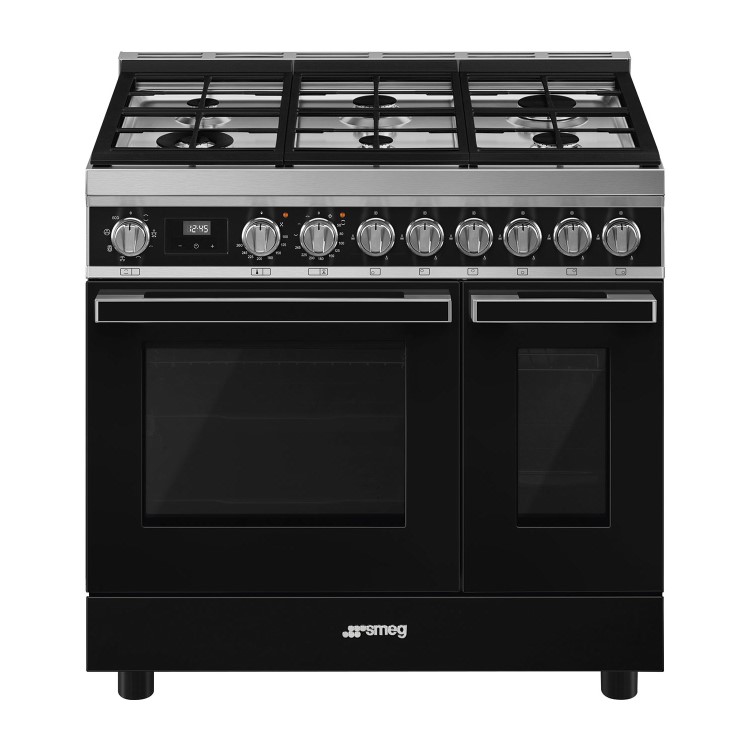 Smeg Portofino 90cm Dual Fuel Twin Oven Range Cooker - Black