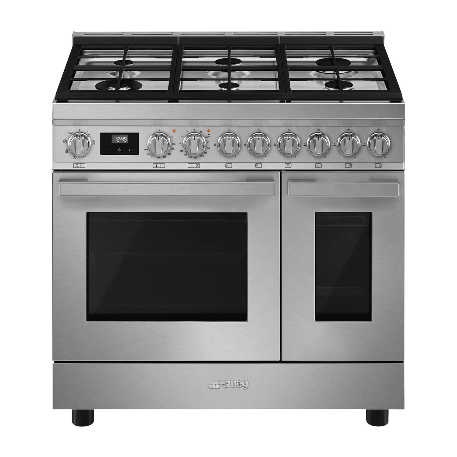 Smeg Portofino 90cm Dual Fuel Twin Oven Range Cooker - Stainless Steel