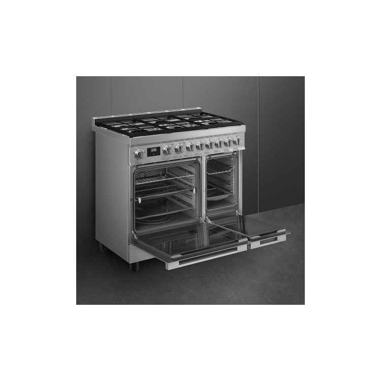 Smeg Portofino 90cm Dual Fuel Twin Oven Range Cooker - Stainless Steel