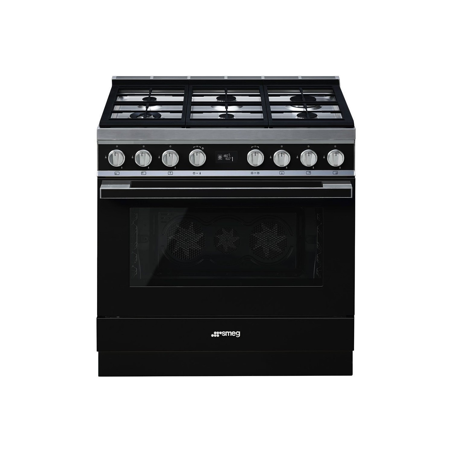 Smeg Portofino 90cm Pyrolytic Dual Fuel Range Cooker with Gas Hob - Black