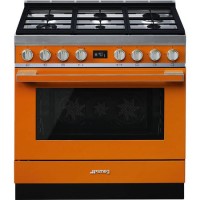Smeg Portofino 90cm Pyrolytic Dual Fuel Range Cooker - Orange