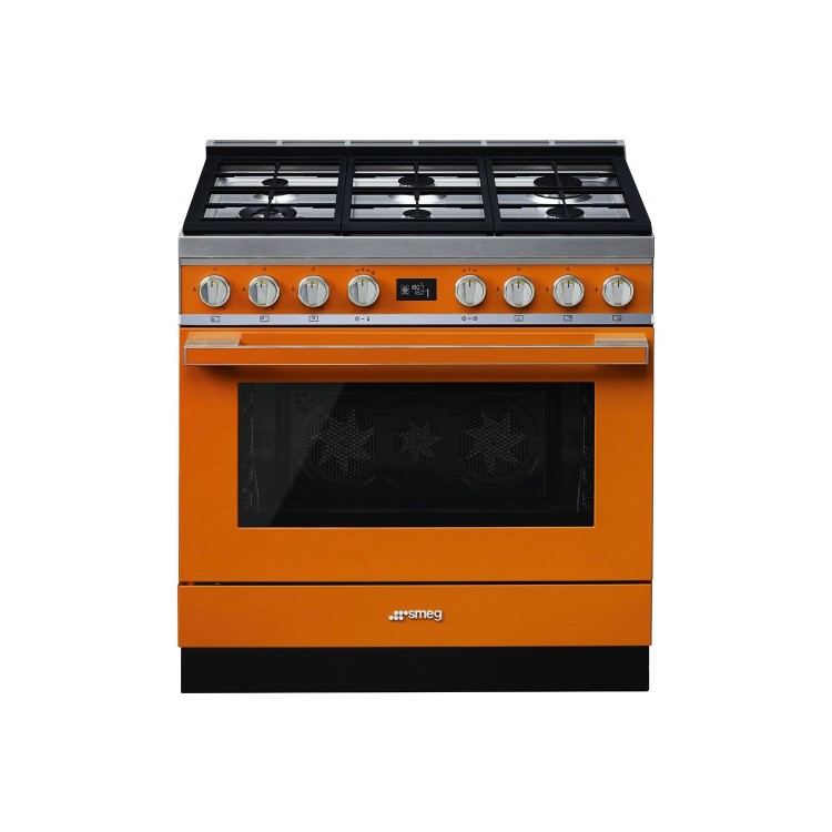 Smeg Portofino 90cm Pyrolytic Dual Fuel Range Cooker - Orange