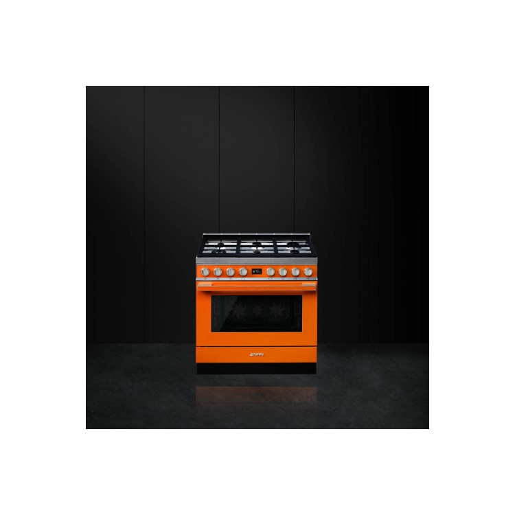 Smeg Portofino 90cm Pyrolytic Dual Fuel Range Cooker - Orange