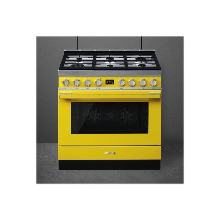 Smeg Portofino 90cm Pyrolytic Dual Fuel Range Cooker - Yellow