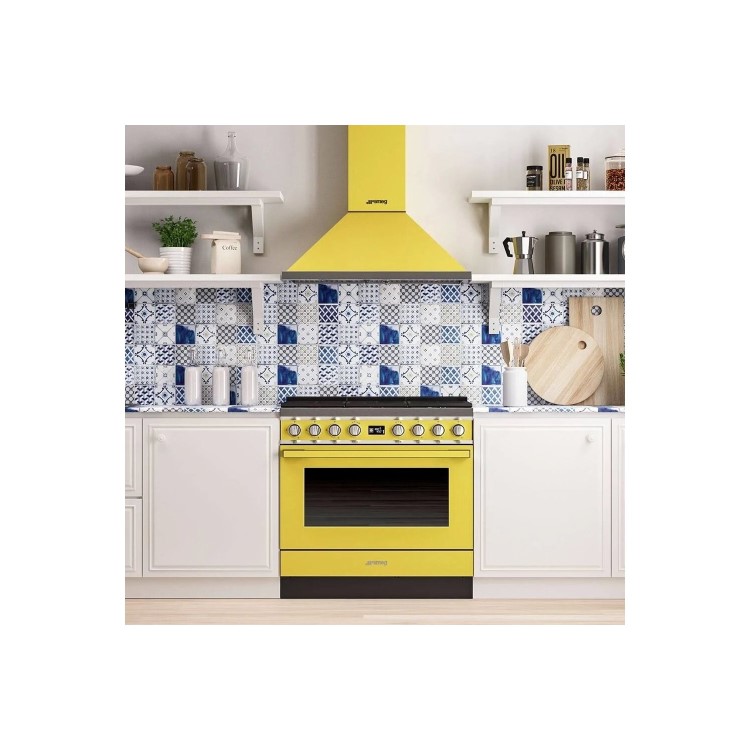 Smeg Portofino 90cm Pyrolytic Dual Fuel Range Cooker - Yellow
