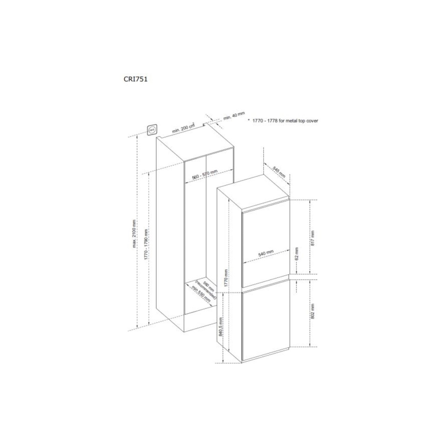 CDA 244 Litre 50/50 Integrated Fridge Freezer CRI751 Appliances Direct