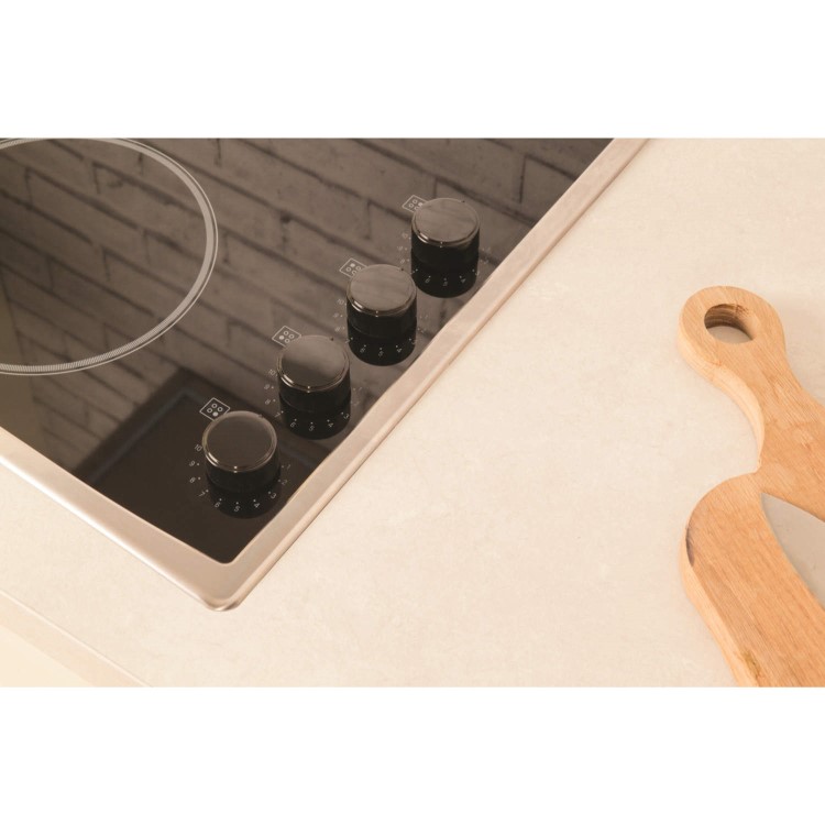 GRADE A1 - As new but box opened - Hotpoint CRM641DX 60cm Ceramic Hob with Stainless Steel Frame in Black