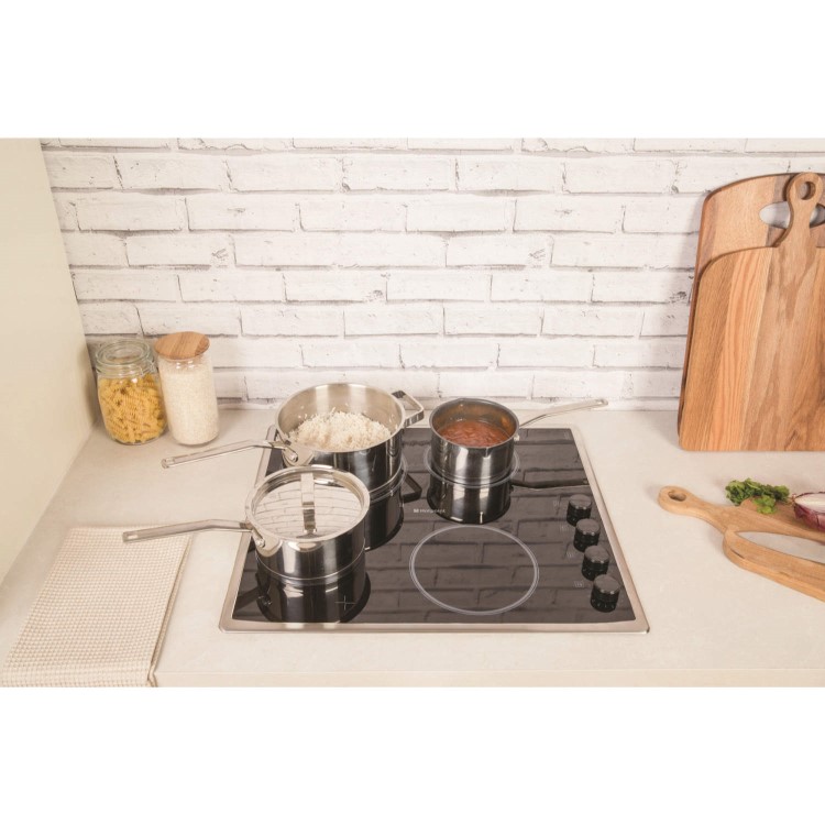 GRADE A1 - As new but box opened - Hotpoint CRM641DX 60cm Ceramic Hob with Stainless Steel Frame in Black
