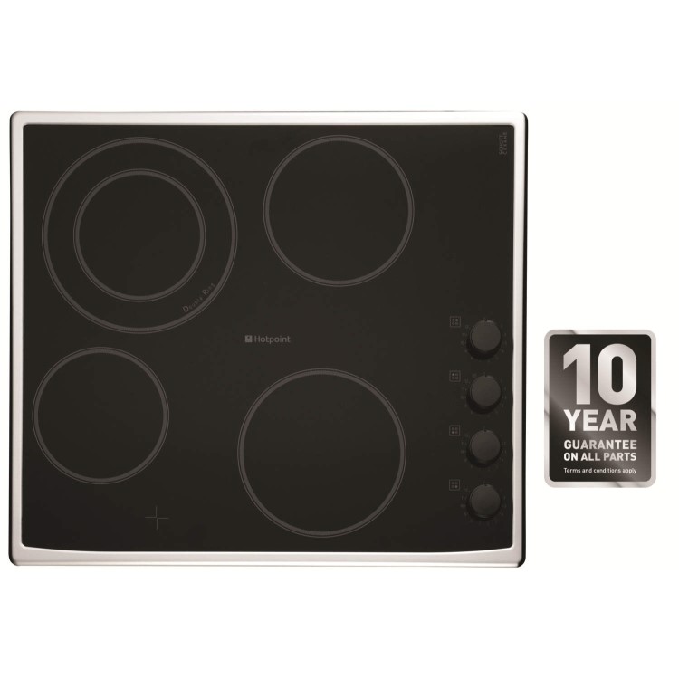 GRADE A1 - As new but box opened - Hotpoint CRM641DX 60cm Ceramic Hob with Stainless Steel Frame in Black