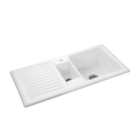 Rangemaster Rustique 1.5 Bowl Left Hand Drainer Ceramic Sink White