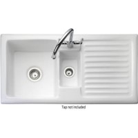 Rangemaster Rustique 1.5 Bowl Right Hand Drainer Ceramic Sink White