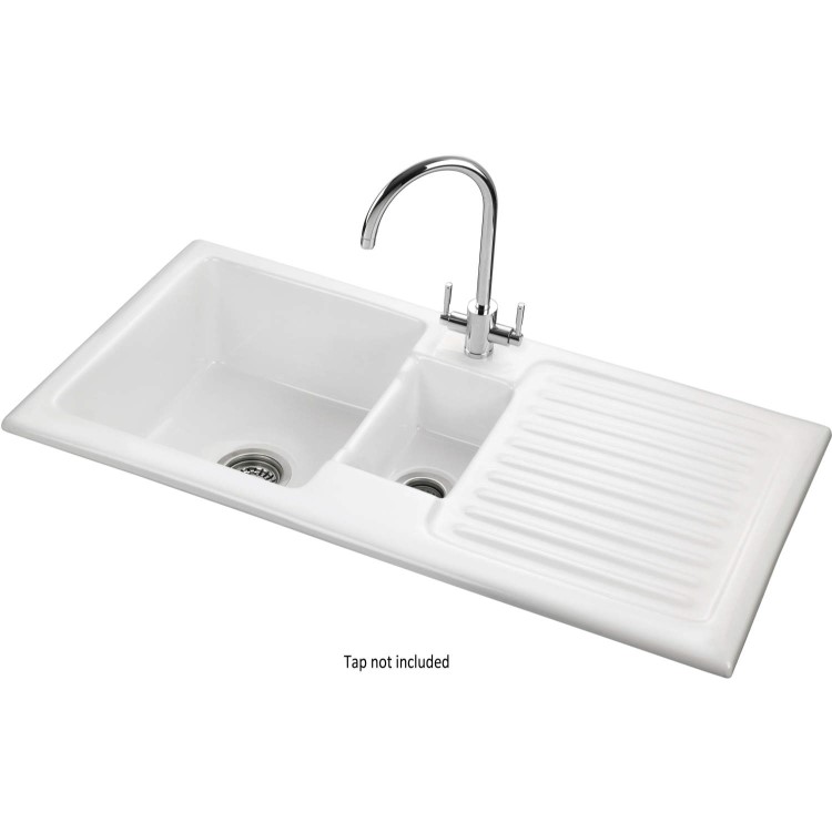 Rangemaster Rustique 1.5 Bowl Right Hand Drainer Ceramic Sink White