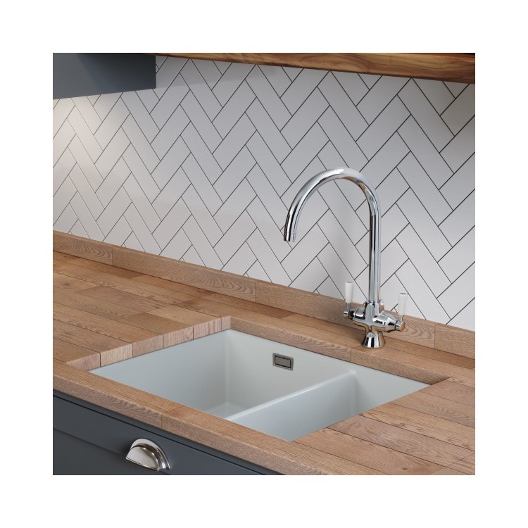 Rangemaster Rustiqe 1.5 Bowl Undermount White Ceramic Kitchen Sink
