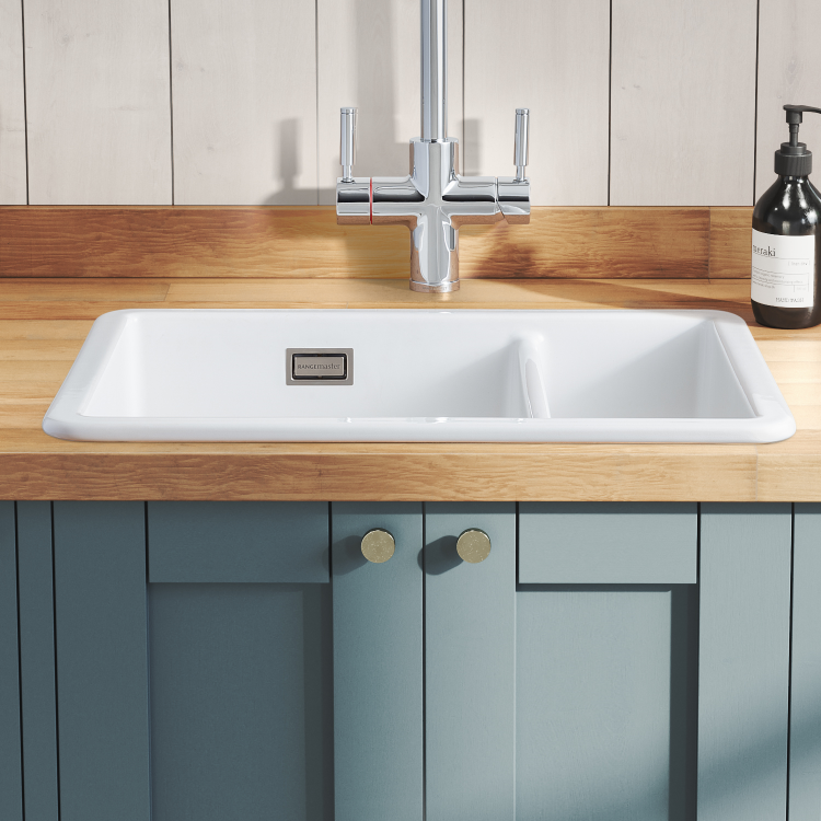 Rangemaster Rustique 1.5 Bowl Inset / Undermount White Ceramic Kitchen Sink