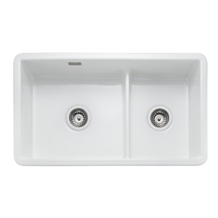 Rangemaster Rustique Double Bowl Inset / Undermount White Ceramic Kitchen Sink