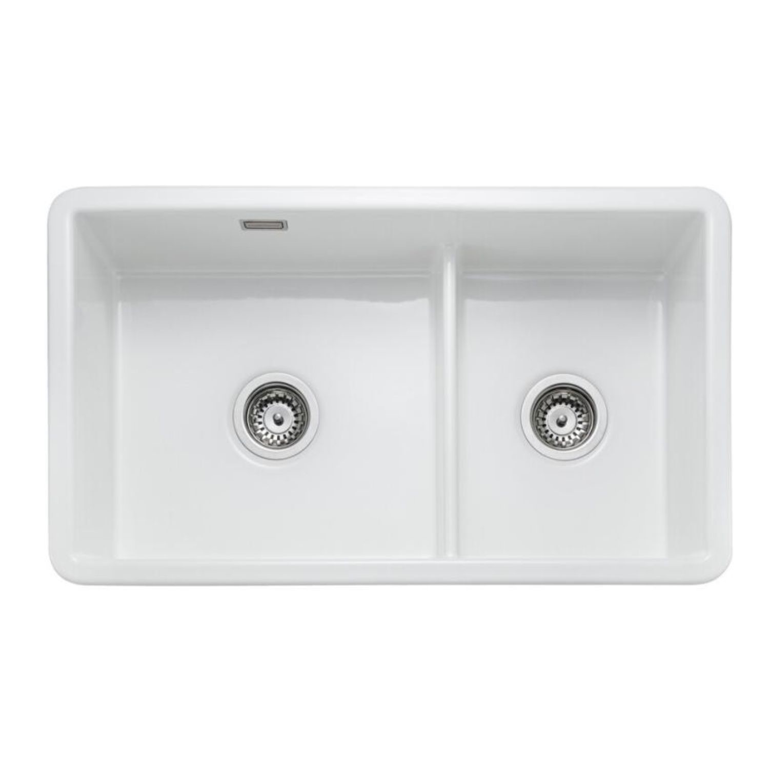 Rangemaster Rustique Double Bowl Inset / Undermount White Ceramic Kitchen Sink