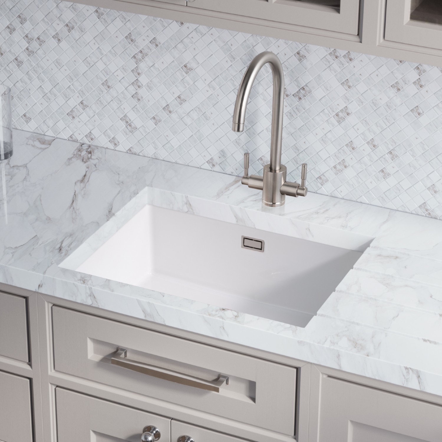 Rangemaster Rustique Single Bowl Inset / Undermount  Ceramic Kitchen Sink CRUB5340WH/
